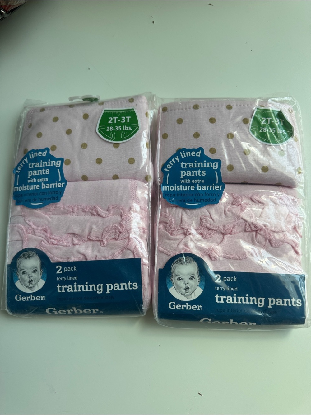 Gerber Pink Polka Dot Terry-Lined Training Pants 2-Pack (2T-3T)